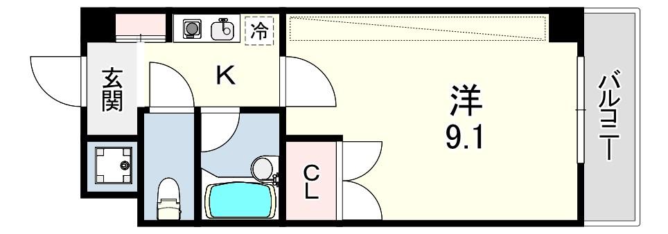 クリスティ南塚口(1K/6階)の間取り写真