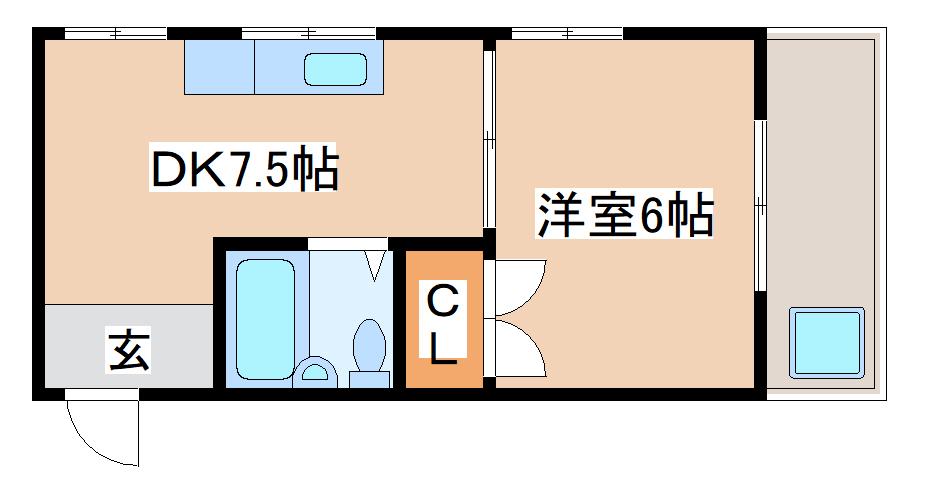 神宿イシカワハイツ(1DK/3階)の間取り写真