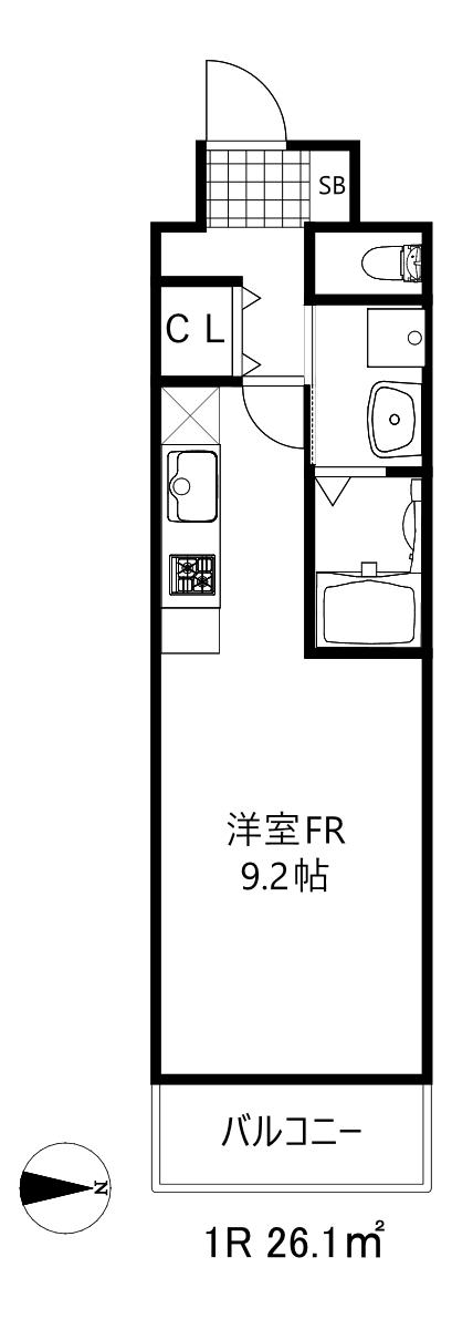 エスリード神戸三宮パークビュー(ワンルーム/5階)の間取り写真