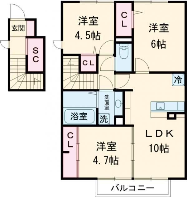 パエーゼ/ヴィラージュ ヴィラージュ(3LDK/2階)の間取り写真