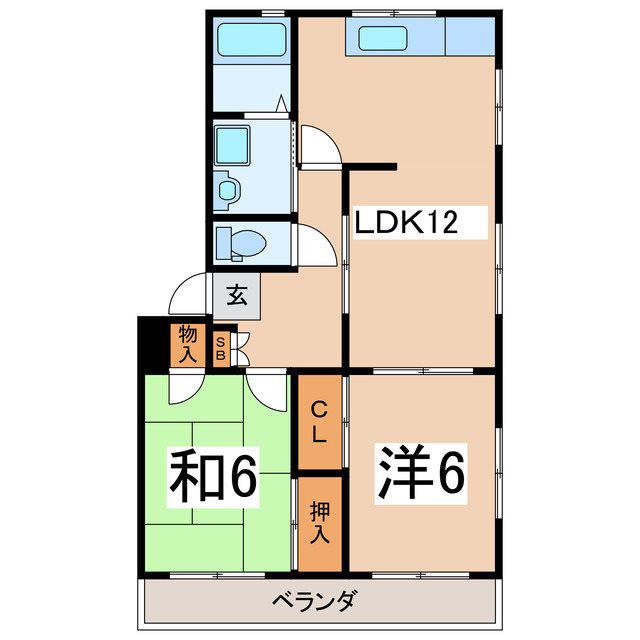 レヂデンスサガラB(2LDK/3階)の間取り写真