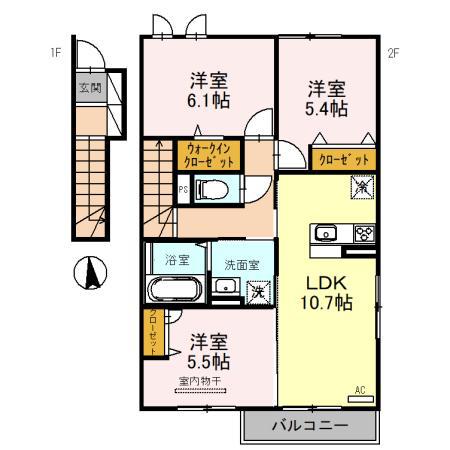メゾン・ド・五条宮(3LDK/2階)の間取り写真