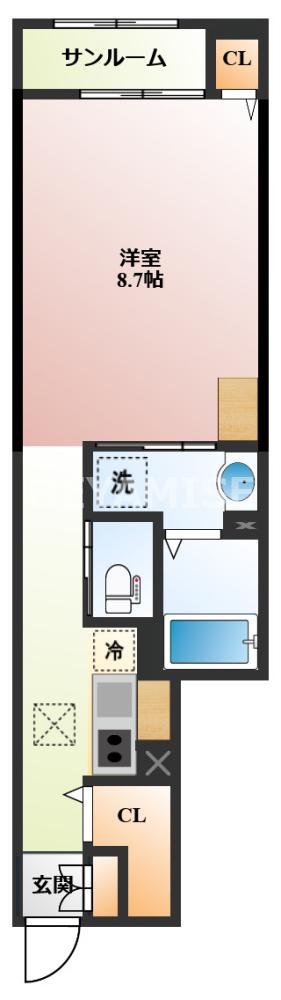 パークサイド クレハ III(1K/1階)の間取り写真