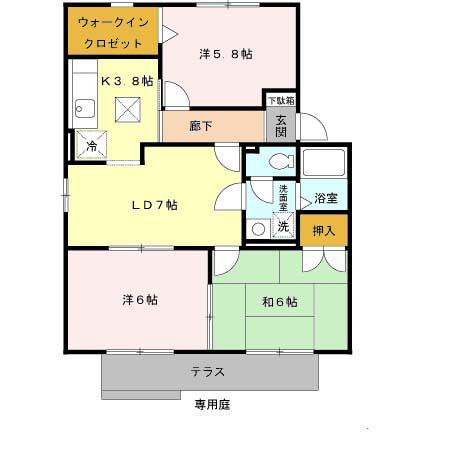 カサベルデB棟(3LDK/2階)の間取り写真