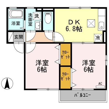 リビングタウン観音寺A棟(2DK/1階)の間取り写真