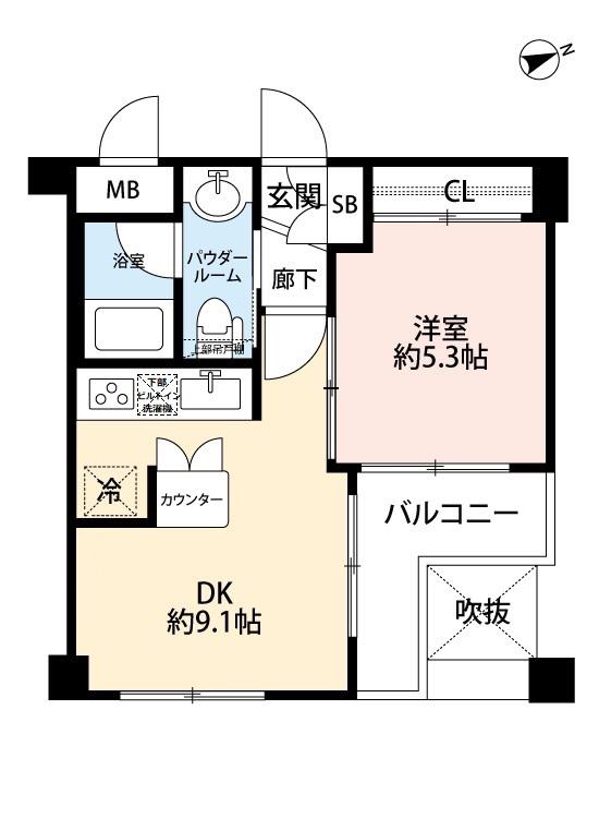 ガーデンクオーレ恵比寿(1DK/3階)の間取り写真