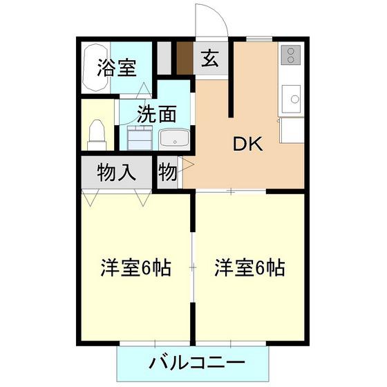 K・Sハイツ B棟(2DK/1階)の間取り写真