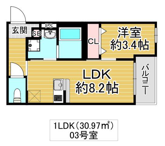 パロス西堤(1LDK/1階)の間取り写真
