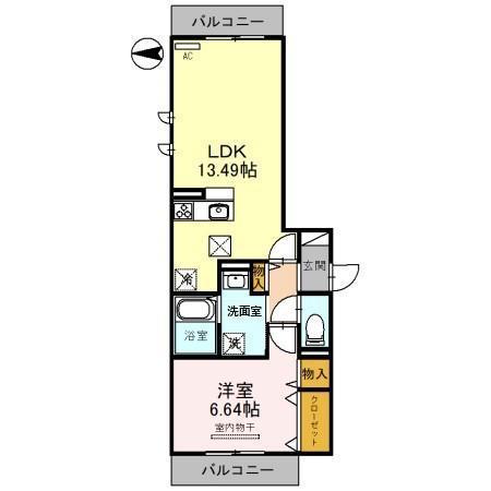 D-ROOM天神 B棟(1LDK/3階)の間取り写真
