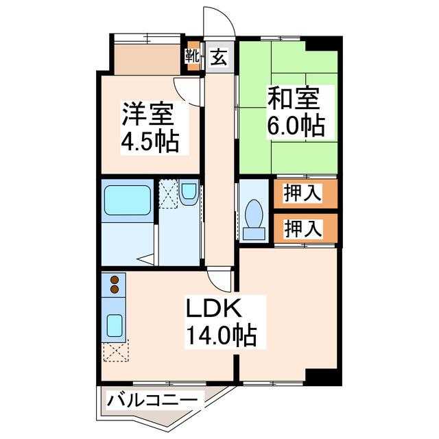 西ビル(2LDK/7階)の間取り写真