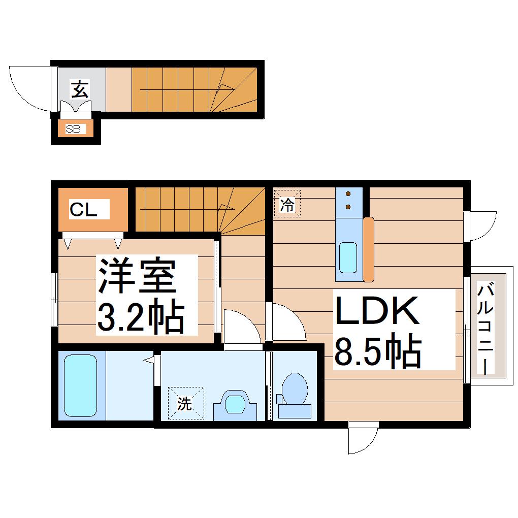 シエル宮町II(1LDK/2階)の間取り写真