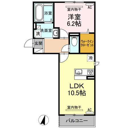 スマイルコート新山口(1LDK/2階)の間取り写真