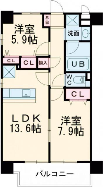 清きよら西大寺・南町(2LDK/5階)の間取り写真