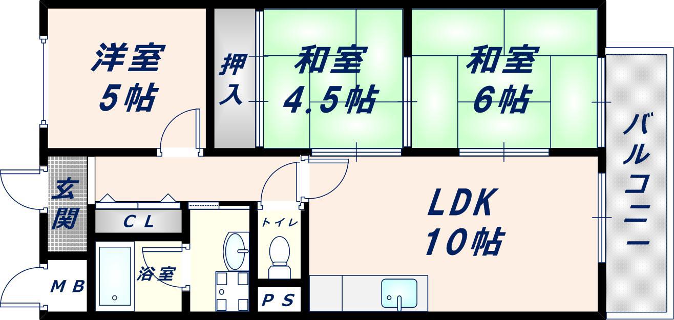 コーポおくだ(3LDK/2階)の間取り写真