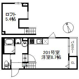 シャノワール久留米(ワンルーム/2階)の間取り写真