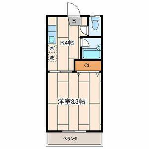 ハイツ栴檀(1K/2階)の間取り写真
