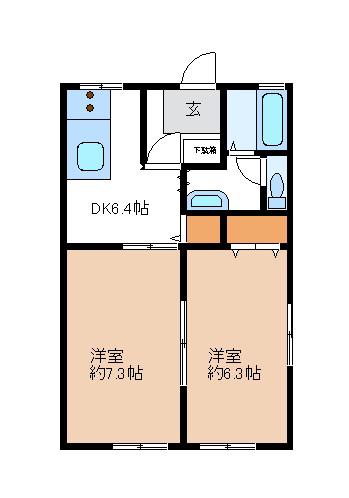 ペアーライフ新湯野(1LDK/2階)の間取り写真