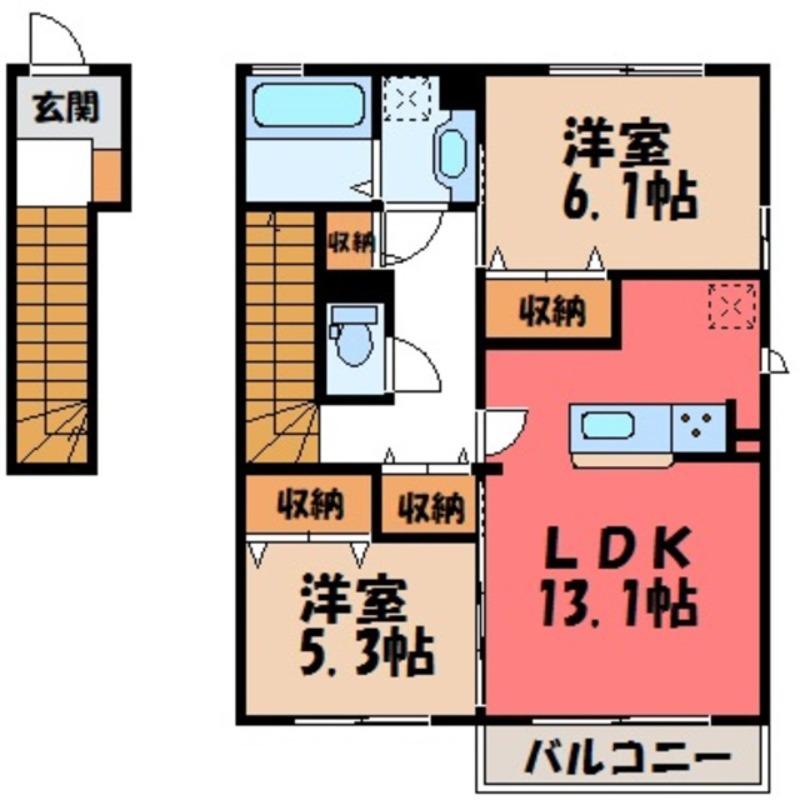 サンヴィラージュ(2LDK/2階)の間取り写真