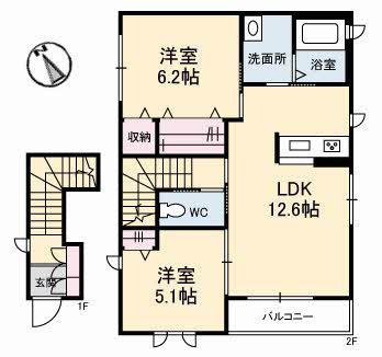 ジョリカ VI(2LDK/2階)の間取り写真