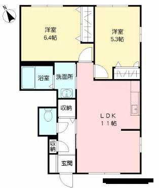 シトラスコート門司港A棟(2LDK/1階)の間取り写真