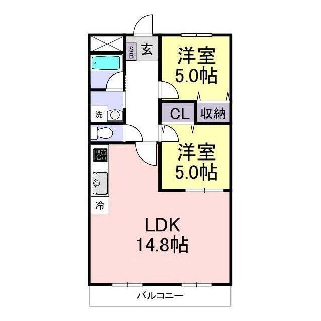 ルミエル稲毛(2LDK/5階)の間取り写真