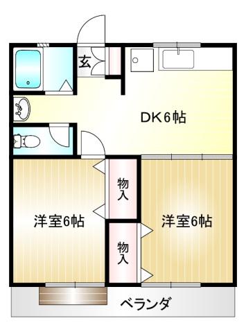 レリアハイツA(2DK/1階)の間取り写真