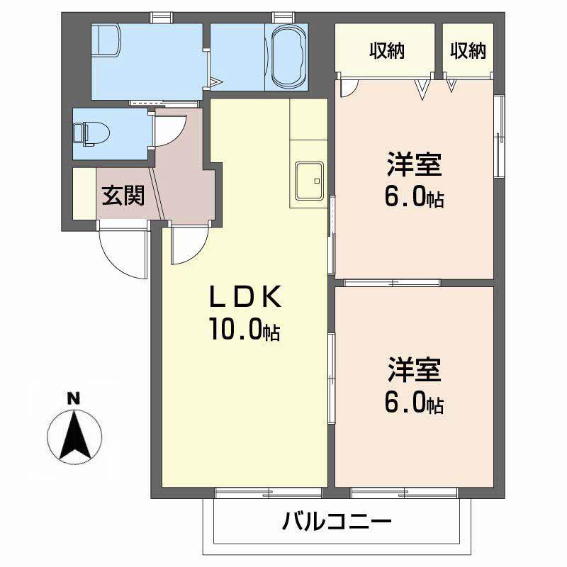 アピア古川北(2LDK/2階)の間取り写真
