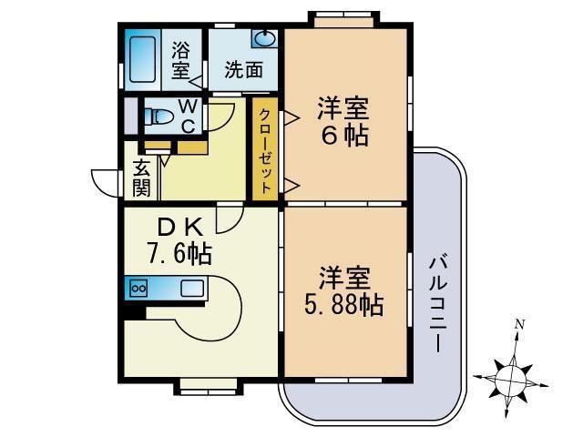 マ・テール城南(2DK/3階)の間取り写真