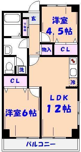 トップアイランドコーポ(2LDK/5階)の間取り写真