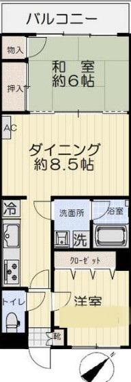 シャトレーグリーン横浜(2DK/2階)の間取り写真