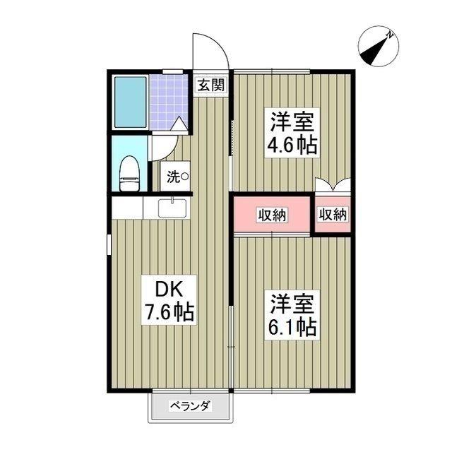 サンブルーム 土浦(2DK/1階)の間取り写真