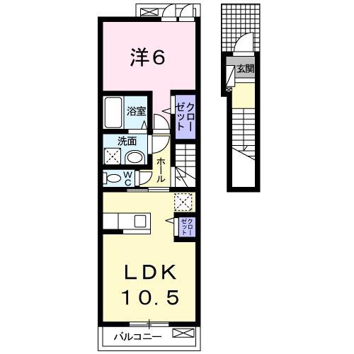 ボヌール錦城(1LDK/2階)の間取り写真