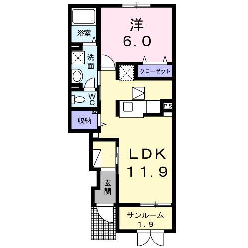 ASAHI(1LDK/1階)の間取り写真