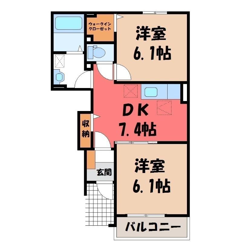 ピーノプリモ II A(2DK/1階)の間取り写真