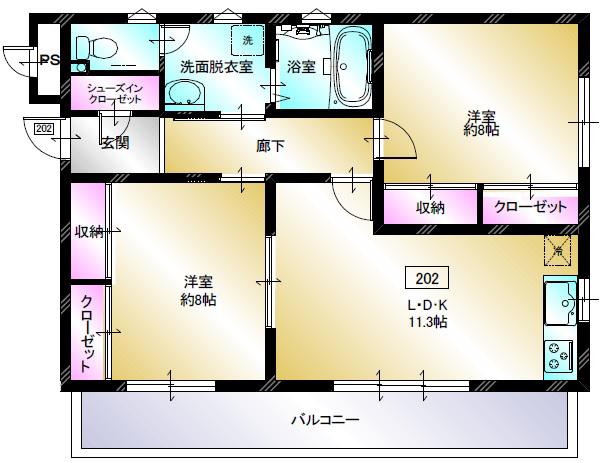 マジェスティックMC柏崎(2LDK/2階)の間取り写真