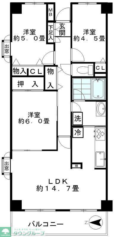 ジュネス(3LDK/3階)の間取り写真
