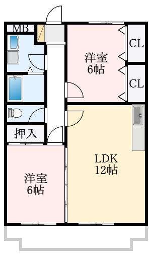 シャンブル21(2DK/2階)の間取り写真