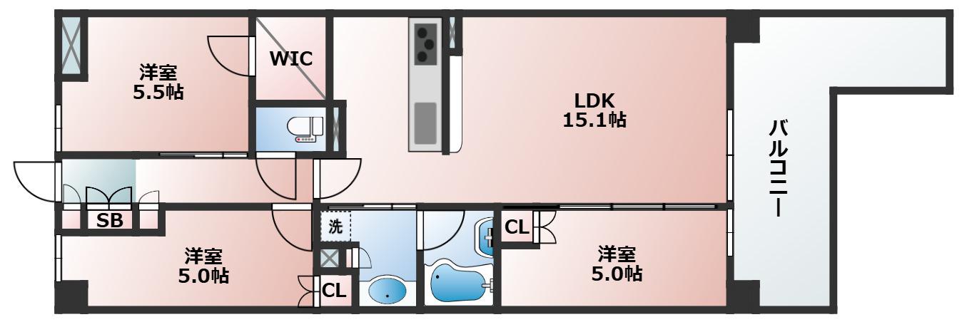 シエリアシティ明石大久保 B棟(3LDK/2階)の間取り写真