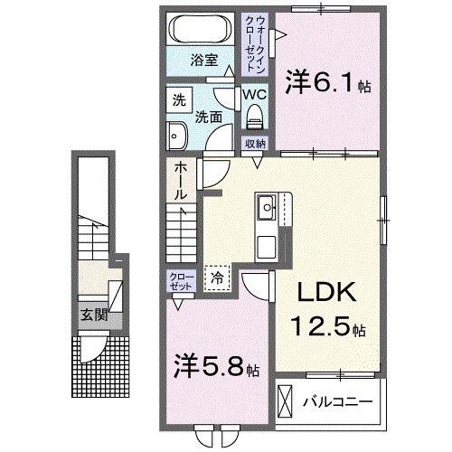 ウッド・ベル B(2LDK/2階)の間取り写真