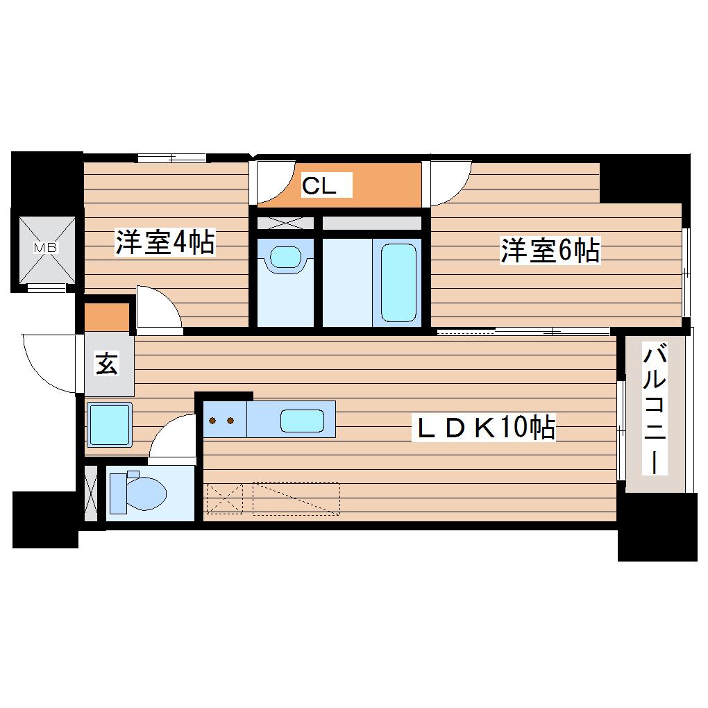 アーレント榴岡(2LDK/9階)の間取り写真