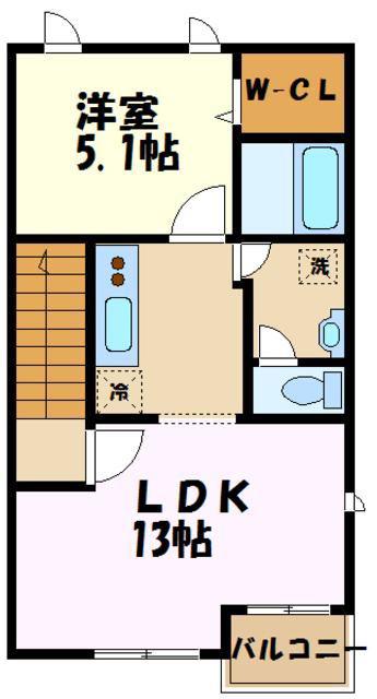 ルーチェ仲町台B棟(1LDK/2階)の間取り写真