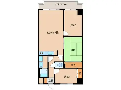 グランドハイツ田尻(3LDK/7階)の間取り写真