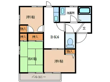 ヴィルヌーブD(3DK/1階)の間取り写真