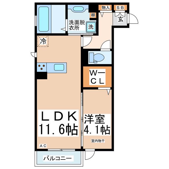 ピラール清水(1LDK/2階)の間取り写真