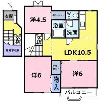 フルールB棟(3LDK/2階)の間取り写真