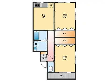 ラガール 原口(2DK/2階)の間取り写真