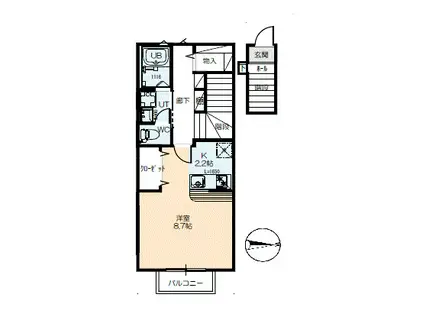 伊・ダンセ壱番館(1K/2階)の間取り写真