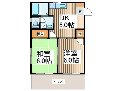 マリンハイツ(2DK/1階)の間取り写真