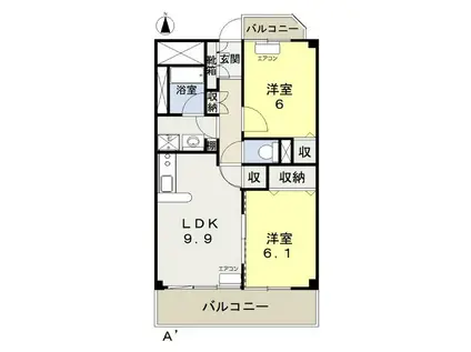 カーサフィオーレ西市駅前(2LDK/8階)の間取り写真
