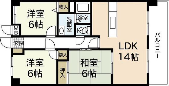 パークヒルズ天水(3LDK/2階)の間取り写真